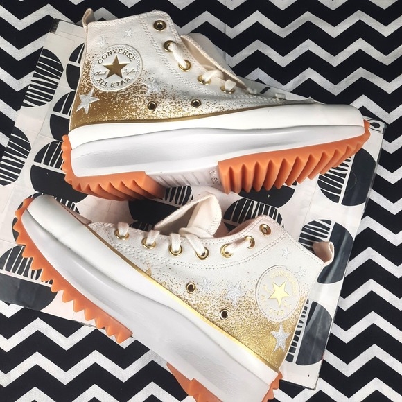 Converse Shoes - Converse Run Star Hike High Top Gold  Glitter Stars Sneakers Womens 6.5 Mens 5